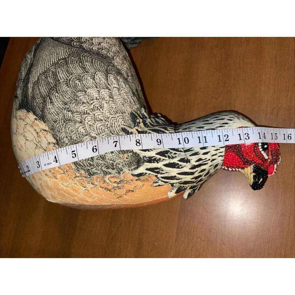 John Derian Beaded‎ Fall Chicken Shaped Pillow Plush Country Farm Kitchen